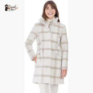 Mid-Length Faux Wool Coat with Zip Front and Flap Pockets
